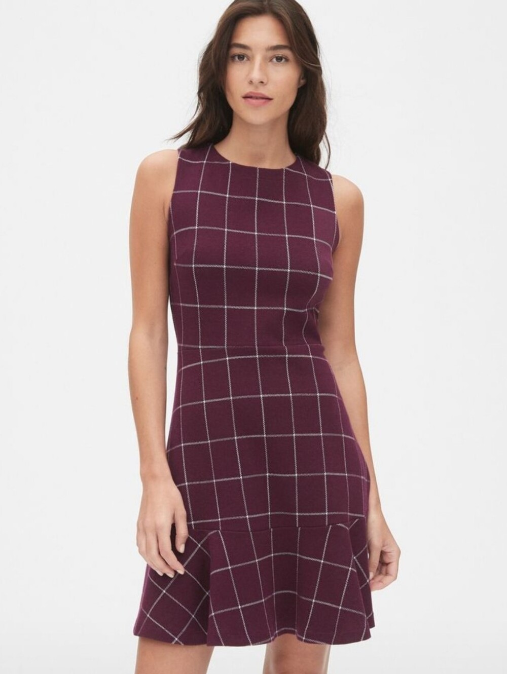 🌼B2G1🌼 GAP Burgundy Windowpane Sleeveless Midi Dress
